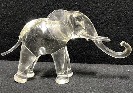 Manifattura di Murano Piccola scultura in vetro cristallo raffigurante elefante.