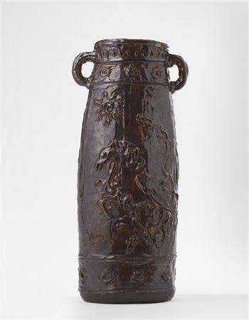 Umberto Ghersi Grande vaso biansato in ceramica decorata a graffito e a rilievo