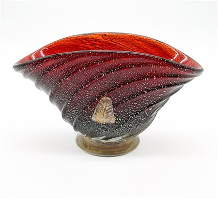 Manifattura di Murano Coppa con corpo schiacciato in vetro soffiato color ambra