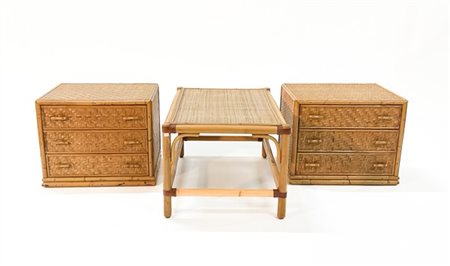Vivai del Sud (Attribuito)
Coppia di comodini in giunco a tre cassetti sul front