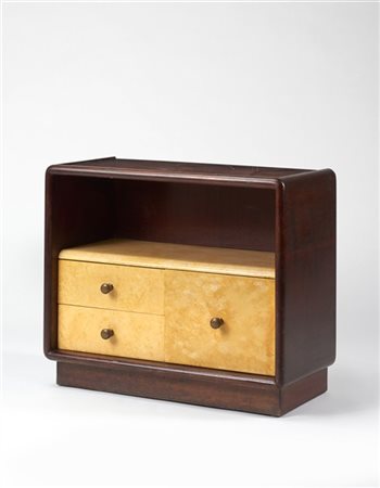 Osvaldo Borsani Comodino in legno massello e impiallacciato con due cassetti e u