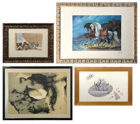 Lotto composto da tre litografie a colori di soggetti, autori e misure diverse