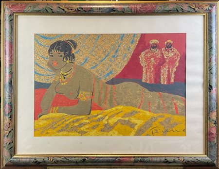 Salvatore Fiume "Odalisca" 
serigrafia su broccato
cm 45x65
firmata e numerata I