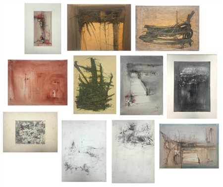 LEONARDO ROSA Lotto composto da sedici tecniche miste e due xilografie di sogget