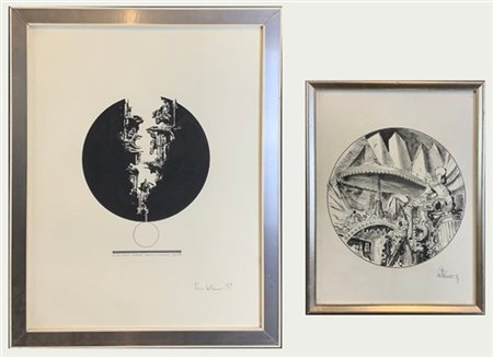 Piero Cattaneo Lotto composto da due tecniche miste su carta di soggetti e misur