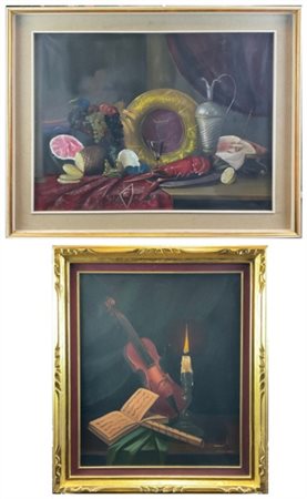 Adriano Gajoni Lotto composto da due oli su tela raffiguranti nature morte di mi