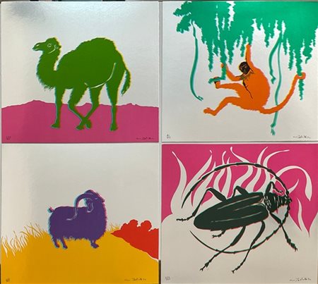 Gino Marotta "Scimmia - Muflone - Dromedario - Scarabeo" 1974
quattro serigrafie