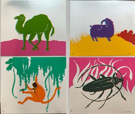 Gino Marotta "Scimmia - Muflone - Dromedario - Scarabeo" 1974
quattro serigrafie