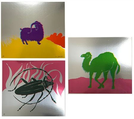 Gino Marotta "Muflone - Dromedario - Scarabeo" 1974
tre serigrafie su cartoncino