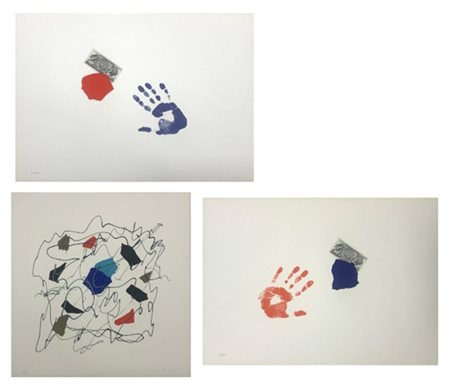 Giulio Turcato tre litografie a colori di misure diverse
due cm 50x70; 
una cm 6