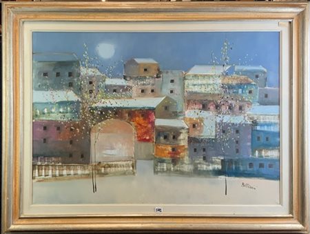 Lido Bettarini "Paesaggio con case" olio su tela (cm 70x100) firmato in basso a