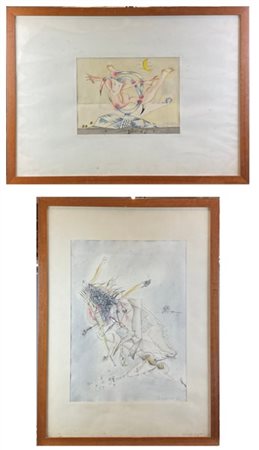 Firma indecifrata, due acquerelli e chine su carta, di soggetti e misure divers