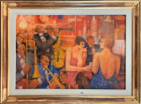 Remo Squillantini "New York anni 20" 
olio su compensato
cm 70x100
firmato in al