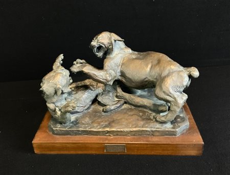 Antonio Ligabue "Animali in lotta" 1953
scultura in bronzo su base in legno
scul