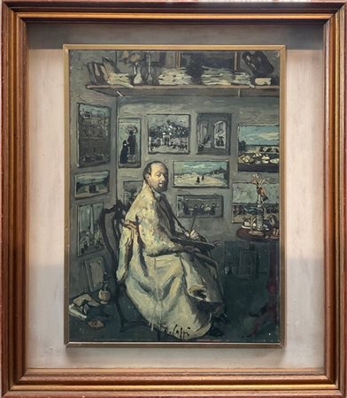 Nino Caffè "Il pittore nel suo studio" 
olio su tavola
cm 36x25
firmato in basso