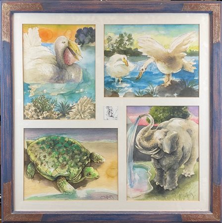 Ercole Pignatelli "Senza titolo" 
quattro acquerelli e china su carta montati in