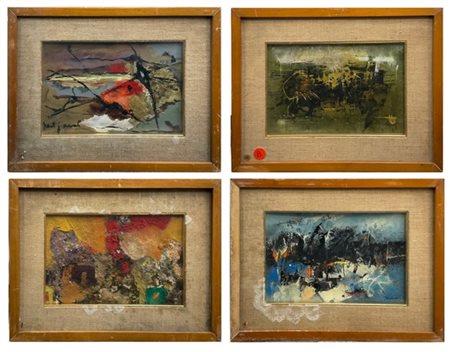 Lotto composto da quattro oli su compensato di soggetto informale di autori div