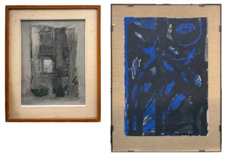 Lotto composto da un olio su tela e una tecnica mista su carta di soggetto astr