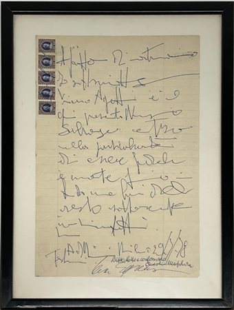 Vincenzo Agnetti Lettera manoscritta a penna
cm 30x20,5
firmata e datata 1978 in