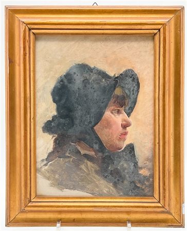 Ignoto del secolo XIX

"Volto di fanciulla con cappello" 
olio su cartone (cm 2