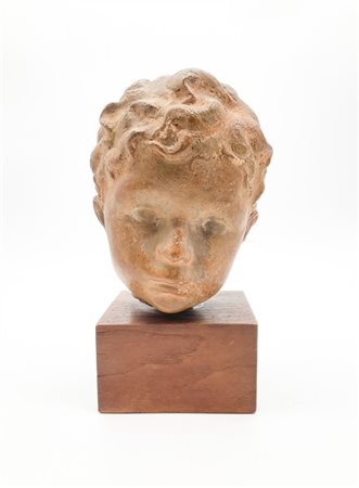 Nando Conti "Testa di fanciullo" 
scultura in terracotta su base in legno (h cm