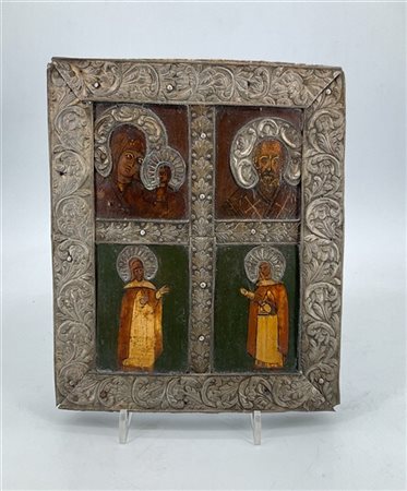 Arte balcanica, secolo XVIII-XIX
Icona con tre Santi e la Vergine col Bambino
T