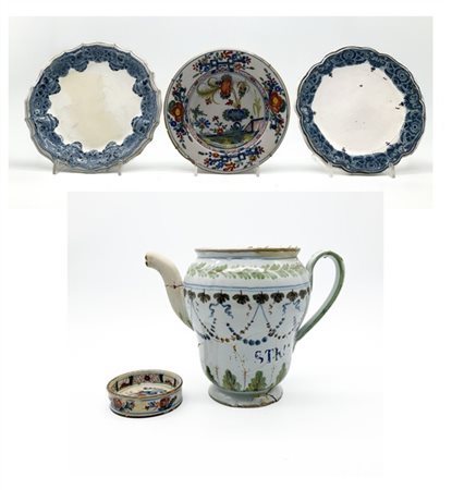 Manifattura Ferniani, Faenza, secolo XVIII-XIX. Lotto composto da tre diversi p