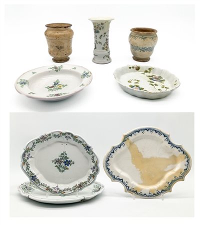 Manifatture diverse, secolo XVIII-XIX. Lotto in maiolica composta da tre divers