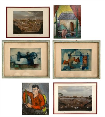 Lotto composto da due dipinti ad olio su tela raffiguranti Paesaggio e Ritratto