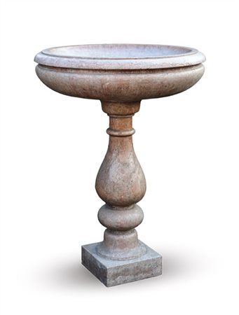 Acquasantiera da terra in marmo rosso di Verona con vasca circolare e sostegno