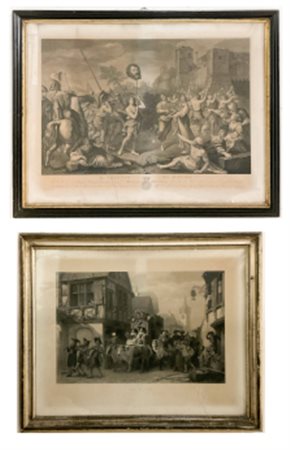 Lotto composto da due grandi stampe da dipinti di Gustave Brion e Domenichino: