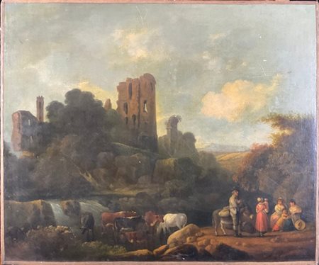 Ignoto del secolo XIX

"Viandanti in un paesaggio con rovine"
olio su tela (cm