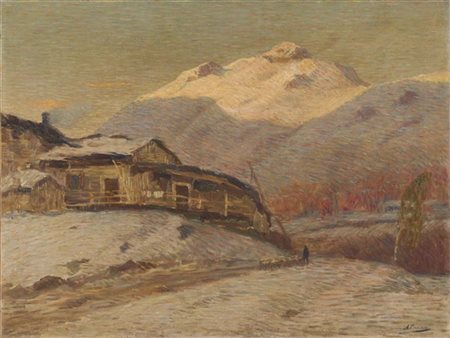 Angelo Pavan "Dolomiti innevate" 
olio su tela (cm 74x100)
firmato in basso a de