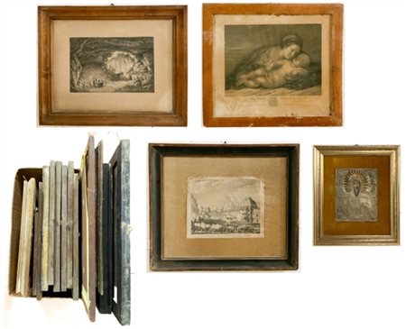 Cartone contenente numerose incisioni e stampe antiche di diverso formato e sog