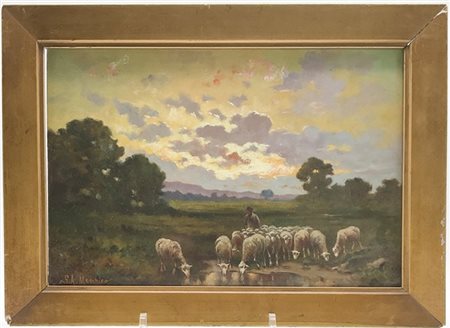 G.A. Menrico

"Gregge" 
olio su cartone (cm 20x30)
firmato in basso a sinistra