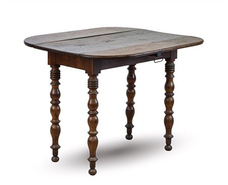 Tavolino ad alette in rovere con gambe tornite. Inghilterra, secolo XIX (cm chi