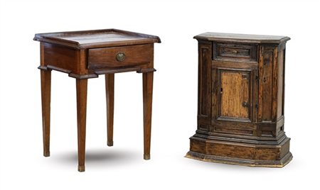 Lotto composto da un tavolino ad un cassetto sottopiano con gambe rastremate e