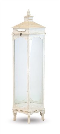 Porta lanterna in legno laccato e vetro a sezione esagonale con coperchio incer