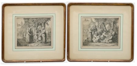 Due acqueforti di Olivier Perrin intitolate "Le premier habit d'homme" e "La pr