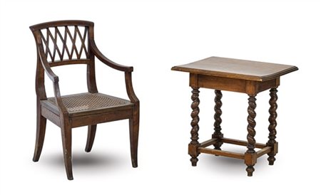 Lotto composto da una poltroncina e un tavolino da bambino, poltroncina con sed