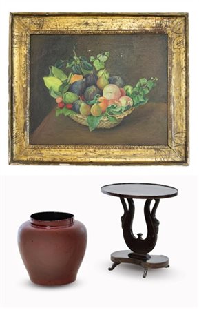 Lotto composto da un'antica cornice in legno dorato a mecca (cm 64x54) contenen