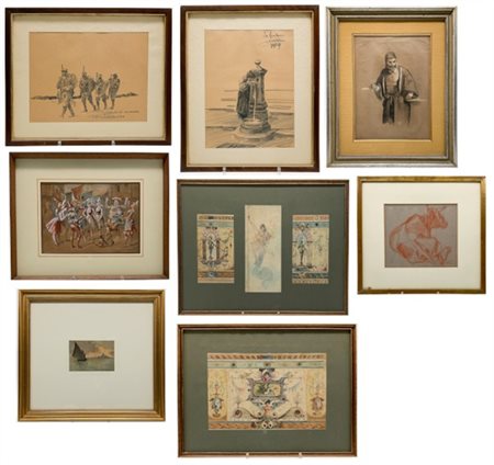 Scuola di fine secolo XIX e inizio secolo XX 
Lotto composto da nove tecniche m