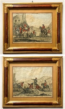 Domenico Bernardo Zilotti Gruppo di quattro acqueforti parzialmente acquarellate