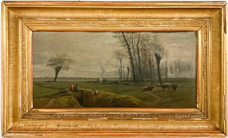 Giovanni Corvini "Pascoli di Lombardia" 1880
olio su cartone (cm 30x63)
firmato
