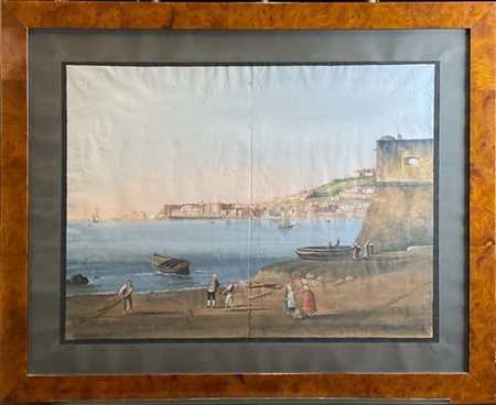 Scuola di Posillipo, secolo XIX
Veduta costiera di Napoli con figure
Tempera su