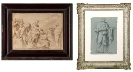 Lotto composto da due disegni del secolo XVIII, di cui uno raffigurante "Figura