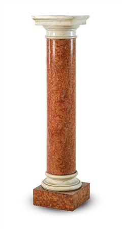 Colonna in marmo rosso di Verona con capitello e base in marmo bianco (cm 24x10