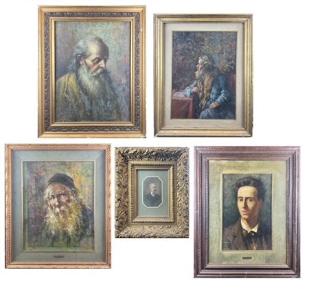 Cartone contenente dieci ritratti ad olio firmati Nazzareno e Carla Sidoli, in