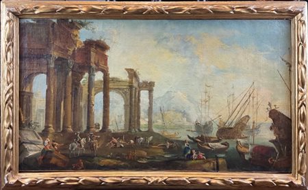 Ignoto

"Veduta ideale di porto"
olio su tela (cm 55,5x98,5)
in cornice in legn