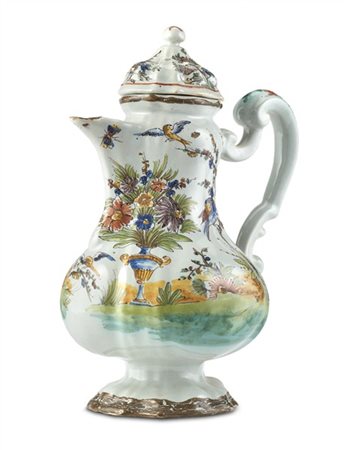 Manifattura Ferniani, Faenza, secolo XVIII. Caffettiera con corpo piriforme cos